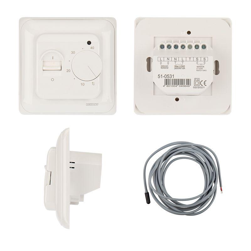 Термостат механический R70XT (OTN-1991; RTC 70.26; MST-1; MT-26; MTT-2; M5.713) 16А 3.6кВт для теплых полов датчик пола бел. Rexant 51-0531