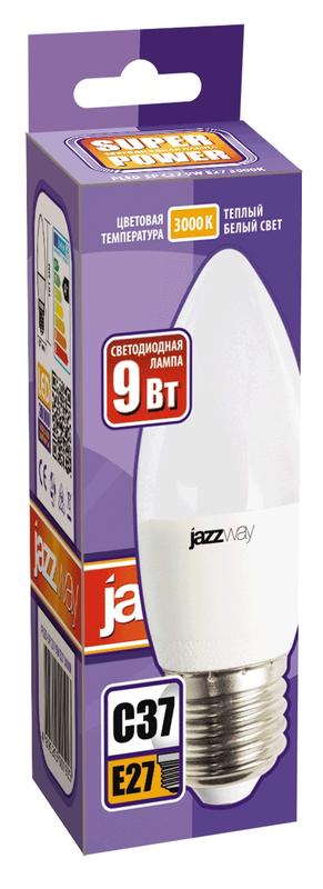 Лампа светодиодная PLED-SP 9Вт C37 свеча 3000К тепл. бел. E27 820лм 230В JazzWay 5001923A