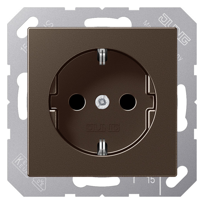 Розетка Jung А-СЕРИЯ, скрытый монтаж, с заземлением, мокко, A1520MO