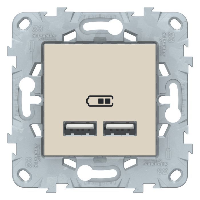 Розетка 2xUSB Schneider Electric UNICA NEW, скрытый монтаж, бежевый, NU541844