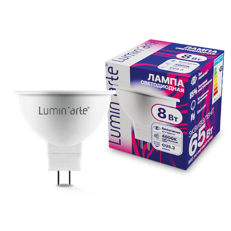 Светодиодная лампа Luminarte LSTD-MR16-8W4KGU5.3 8Вт 4000K GU5.3